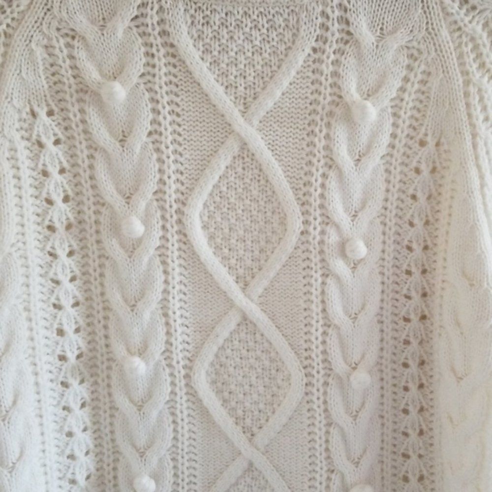 New J. Crew Pom Pom Cable Knit Sweater Sz XXS Soft Cream - Picture 6 of 11